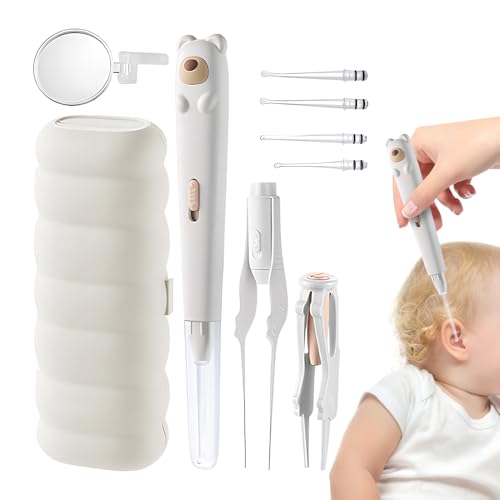 Herramienta de eliminación de para oído – Kits de limpieza LED de 7,2 pulgadas con diseño seguro para quitar cuchara, kit de limpieza de oídos | Limpiador de oídos – para niños, mujeres, niños,