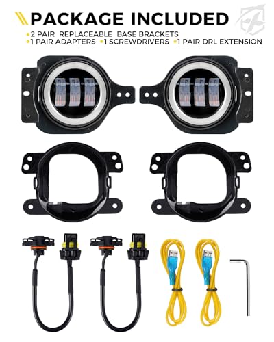 Image of 300% Bright 60W LED Fog Lights w /DRL Compatible with 18+ Jeep JL JT, Amber | 2 Light Functions, Angel Eye, Adjustable Angle, Waterproof, Plug N Play, DOT Approved