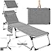 Produktbild tectake® Sonnenliege mit Dach, Liege klappbar mit Kopfkissen + Seitentasche, zusammenklappbar, leicht tragbar, Strandliege, Liegestuhl klappbar für Garten, Sonnenliege Camping - grau-meliert