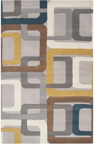 Squircle Rug 5' x 8' Soporific Squircle Gray, White and Teal Blue Hand Tufted Wool ...