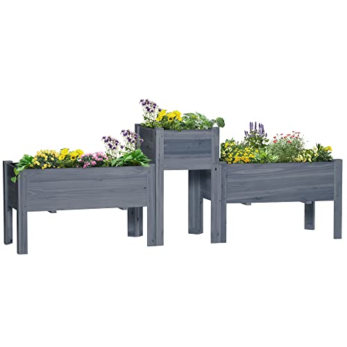 Outsunny Raised Garden Bed Set Of 3, Wooden Elevated Planter Box With Legs And Bed Liner, Diy Shape, For Backyard And Patio To Grow Vegetables, Herbs, And Flowers, Gray #TOP23
