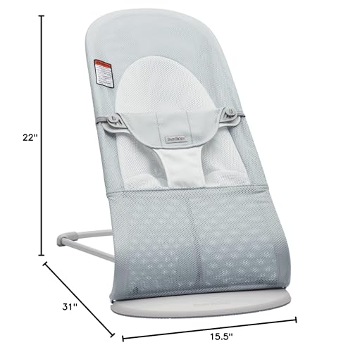 BabyBjörn Bouncer Balance Soft, Mesh, Silver/White 2-in-1 Adjustable Baby Bouncer Seat and Toddler Chair, Newborn to Toddler (8-29 lbs), 4 Positions, Lightweight & Portable - Thumbnail 2