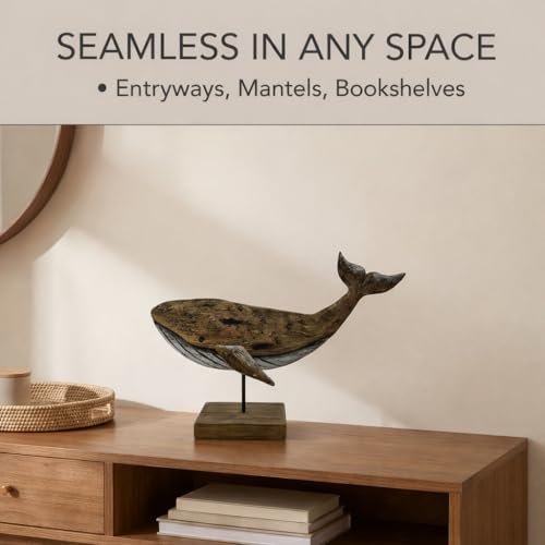 Baleine décorative en bois naturel objet poétique pour salon - 7
