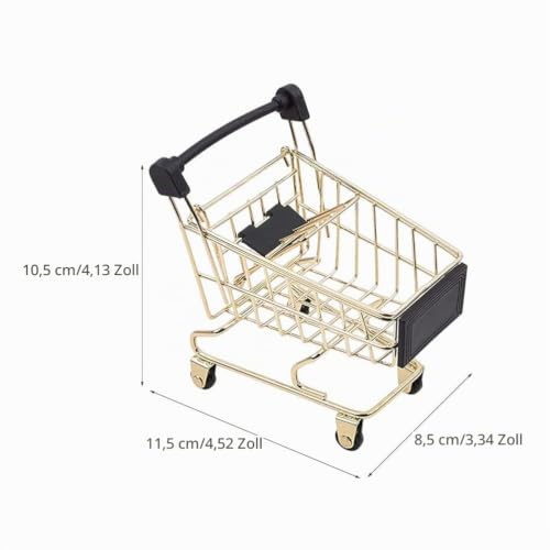 Foto von Zerodeko Mini Trolley Aufbewahrungskorb Metall Gold 4.53X4.13X3.35In Kleiner Lagerkorb Für Küche Büro Haushalt Mobiler Organizer Und Schreibtisch Dekoration