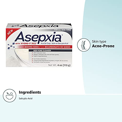 Asepxia Deep Cleansing Acne Treatment Bar Soap With Baking Soda And 2% Salicylic Acid, 4 Ounce #TOP4