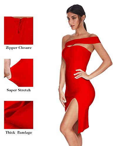 Image of meilun Women's One Shoulder Bandage Dresses for Women Wedding Guest Sexy Formal Midi Dress