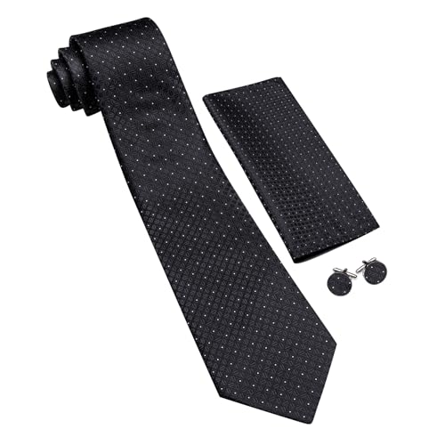 Image of YOHOWA Men Plaid /Striped Ties Set Silk Business Wedding Formal Fashion Necktie and Pocket Square Cufflinks Set