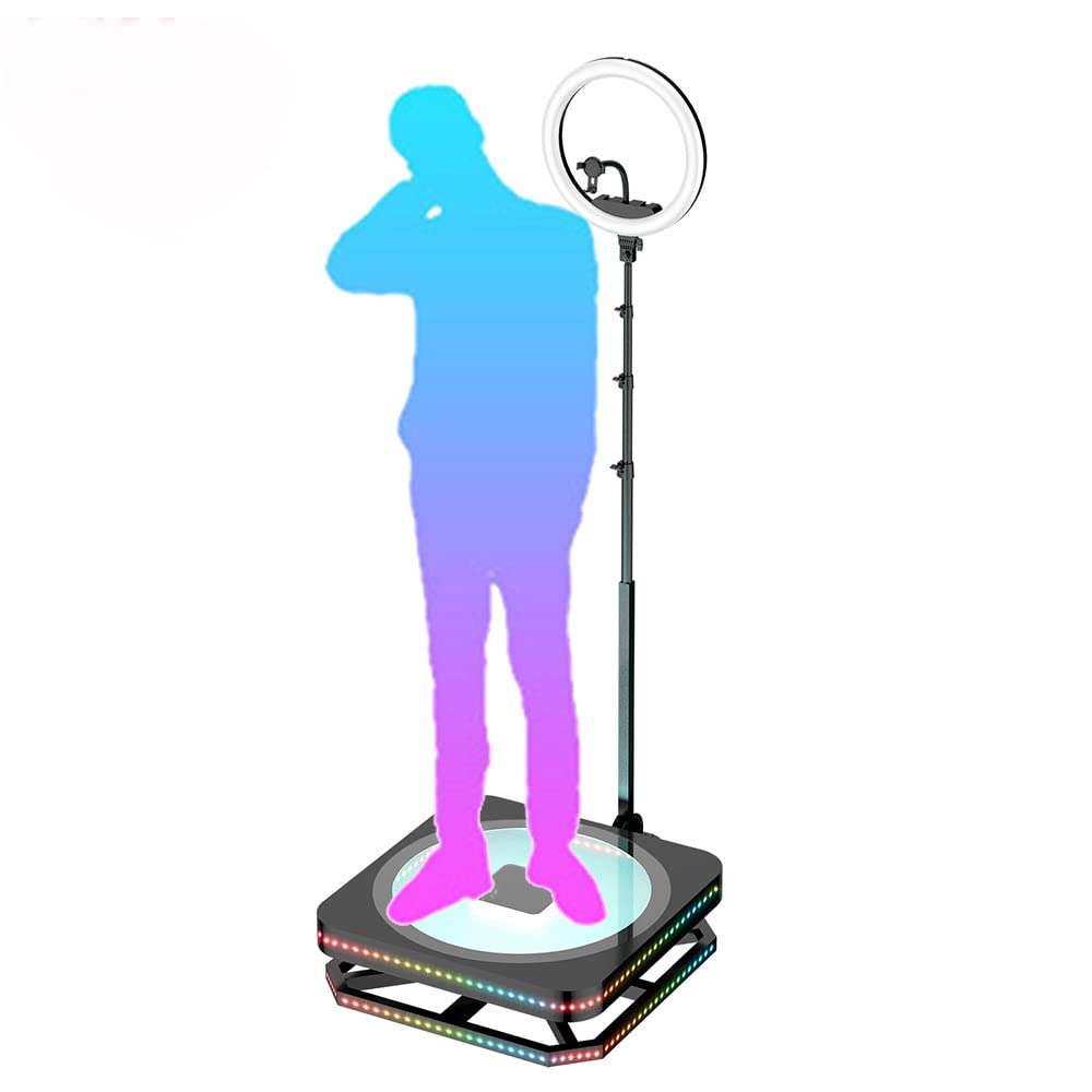 PQZKLDP 360 Photo Booth, Glass Rotating Machine Automatic, Remote Control Slow Fast Spin Booth, with Free Logo Customization for Events, Surround Shooting Rotary Table