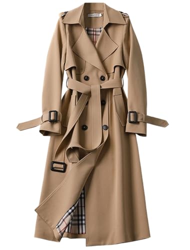 [JHIJSC] コート レディース 秋冬 ロング トレンチコート キレイめ おしゃれ 無地 着痩せ 通勤 大きいサイズ (JP, アルファベット, XL, カーキ) - JHIJSC - 商品画像