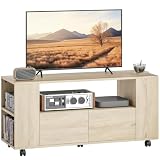 HOMCOM Mueble de TV con Ruedas 2 Cajones hasta 42 Pulgadas Madera Natural