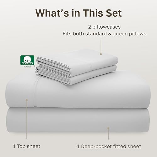 Image of California Design Den Full Bed Sheets Set - Luxury 600 Thread Count Sateen, Natural 100% Cotton Bedsheets, Fully Elasticized Deep Pockets, Crisp, Durable Bedding - Light Silver