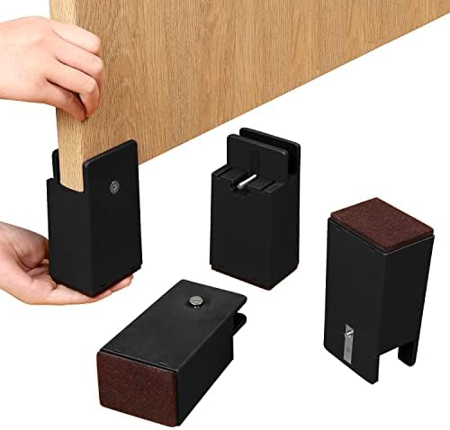 Ezprotekt Adjustable Bed and Furniture Risers with Screw Clamp, 4 Inch Heavy Duty Sofa Tables Chair Risers, fit Square/Round Chair Leg Diameter from 0''1.5'', Supports 20,000 lbs (Black, 4 Pack)
