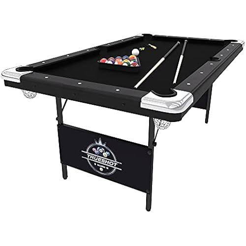Fat Cat Trueshot 6 Foot Foldable Pool Table, Folding Billiard Table with Leg Levelers, K-818 Bumpers, Space Saving Design, Includes Cues and Balls
