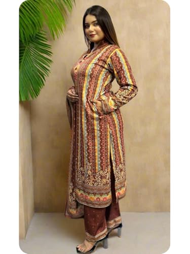 Image of Women Winter Kurta Set Woolen, Kurta with Plazzo & Dupatta 3Pcs Set, Winter Ethnic Wear Set