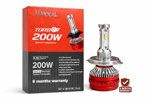 Image of HAXXAL H4 LED Headlight Bulb 200W 6000K Sky White Turbo LED Luma-Beam Technology Anti-Glare for Bike & Car