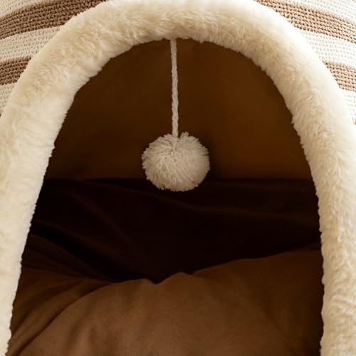 Katzenbett Höhle- Warmer Tipi Tunnel für Katzen, Innen Warmes Kätzchenhaus mit weichem Plüschfutter und Design, ideal für Winter Schlafen Faulenzen Reisen Schlafzimmer Balkon Entspannung-8