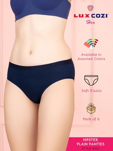 Image of Lux Cozi for her Outer Elastic Hipster 100% Cotton Panty Set for Women | Cotton Panty for Women | Underwear for Women |Hipster Panties for Women | Colors & Prints May Vary | Pack of 6