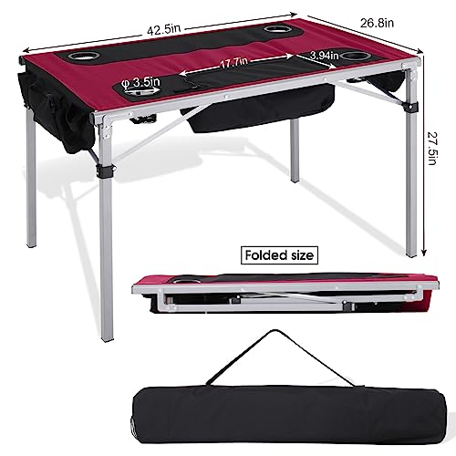 Abccamping Folding Camping Table, With Integrated Cooler, 7 Cup Holder, Side Pocket，Lightweight Outdoor Table For Camping, Picnic, Bbq，Beach, Hiking, Fishing #TOP2