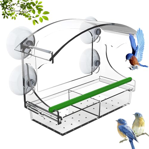 Anseom Window Bird Feeder with Strong Suction Cups, Squirrel Proof Hanging Station, Acrylic Birdhouse Kit for Garden Outdoor