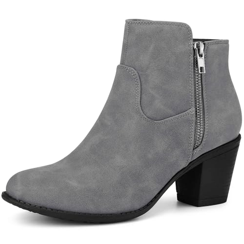 Image of Perphy Low Chunky Heel Side Zipper Ankle Booties for Women Gray 7 UK/Label Size 9 US