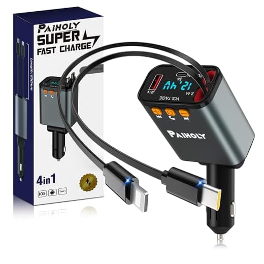 [2025 Compact] Bluetooth 5.3 Car Adapter, FM Transmitter Bluetooth Car Charger, 4 in 1 Retractable Car Charger for Phone, USB C Fast Charging Adapter for RV SUV Truck, iPhone 17/16/15/14