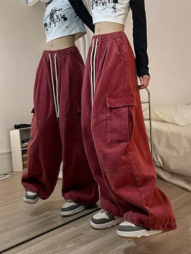 Pooyikoi Women's Baggy Cargo Pants Y2K Pants Gothic Harajuku Baggy Wide Leg Oversized Streetwear Multi Pocket Sweatpants2