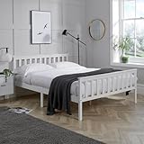 Home Source Florida Solid Wood Shaker Bed Frame, Natural Wood, White, 4ft Small Double