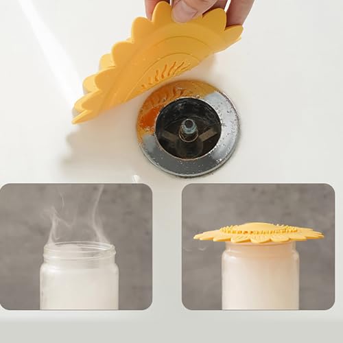 Tapón de desagüe universal para fregadero y bañera, protector anticaída de cabellos, fabricado en silicona grado alimenticio, color amarillo miniatura 2