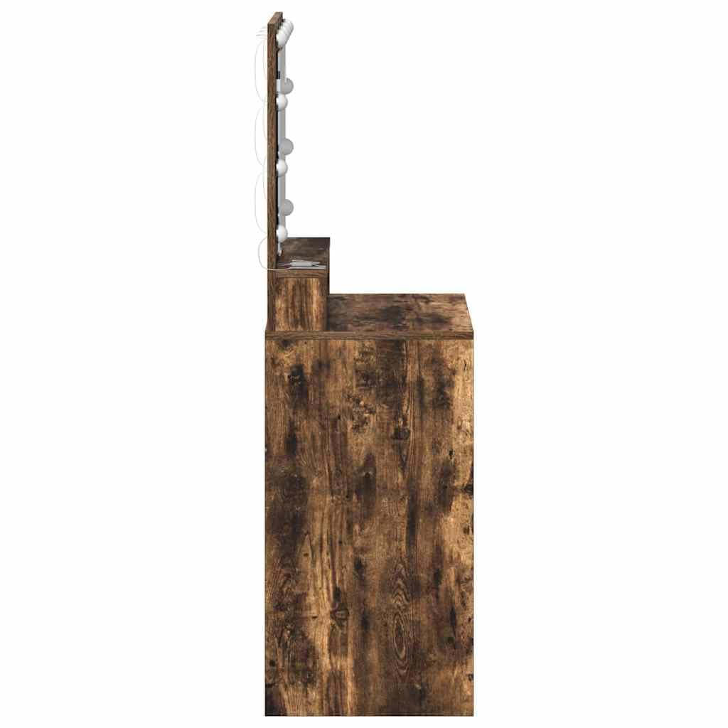 Tavolo da trucco rovere fumé 50 x 41 x 135 cm in legno ingegnerizzato con luci LED USB specchio piano e ripiani per cosmetici, mobiletto salvaspazio per camera da letto e spogliatoio donna