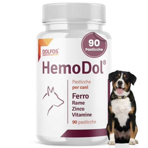 Pets Dolfos Hemodol 90 Compresse - Supporto complementare Cane e Gatto per Anemia - Formula avanzata contro la carenza di Ferro - Contiene Ferro, Rame Zinco e Vitamine