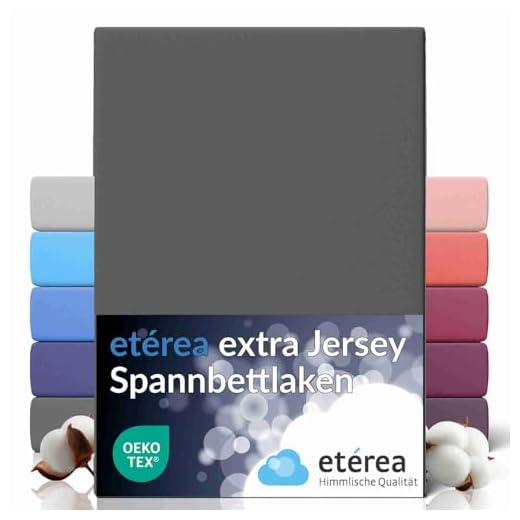 etérea Extra Jersey Spannbettlaken 180x200 bis 200x220 cm - Spannbetttuch für Boxspringbetten, Wasserbetten und Normale Matratzen, aus 100% Baumwolle und ca. 35 cm Steghöhe, Anthrazit 9 etérea Extra Jersey Spannbettlaken 180x200 bis 200x220 cm - Spannbetttuch für Boxspringbetten, Wasserbetten und Normale Matratzen, aus 100% Baumwolle und ca. 35 cm Steghöhe, Anthrazit