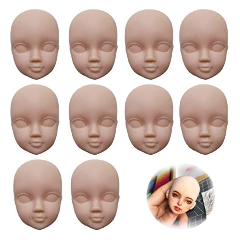 DoubleWood 10pcs 1/6 Doll Head Soft Plastic Toy Doll Repainting Practice Makeup White Double-fold Eyelid DIY Heads for BJD Make Up Cover