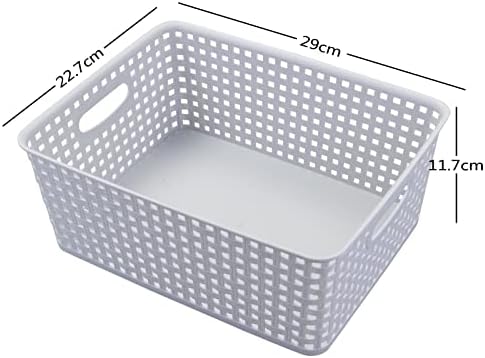 Cadineer Plastic Woven Storage Basket, Grey Organizer Basket Box Set of 6