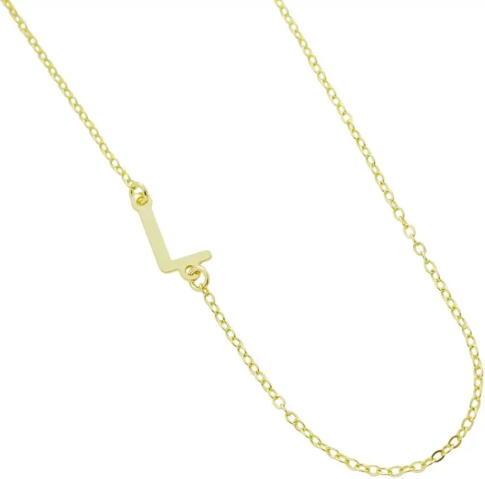 Colar Feminino Banhado a Ouro 18K com Pingente de Letra Lisa Lateral - 45 cm + extensor de 5 cm - corrente gargantilha choker personalizado antialérgico delicado minimalista letra inicial nome