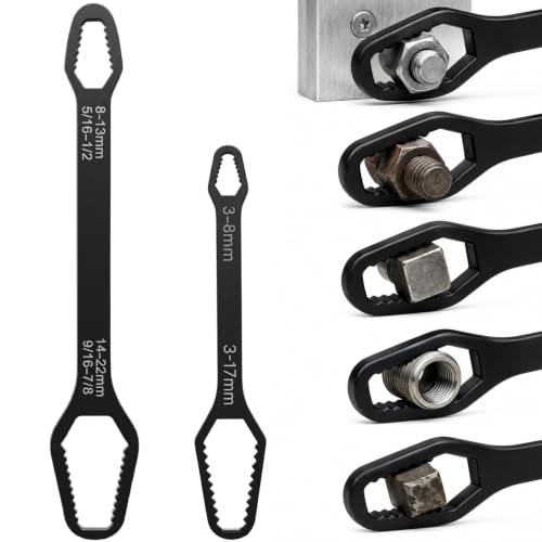 Image of 2 Piece Black Adjustable Spanner Set, Double Ended Self-Tightening Wrenches