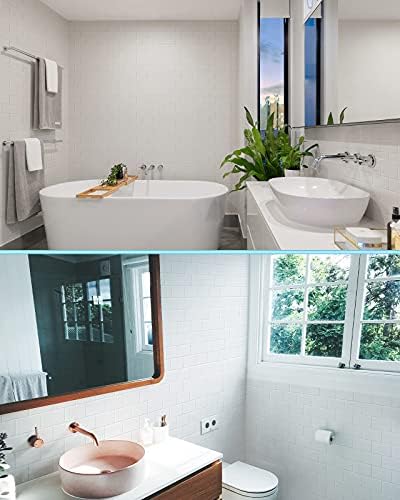 Amazon Brand  Umi 12"x12" Kitchen Wallpaper Self Adhesive Wall Tiles White, Splashback for Kitchen and Bathroom,Subway Tile Stickers Wall Panel (10 Sheets, Thicker) (Bright White)