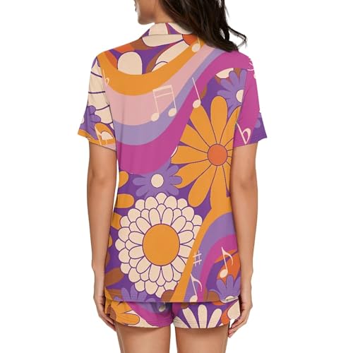 Image of Pjs Womens Short Sleeve Button Down Pajamas Set Two-Piece Nightwear with Pockets