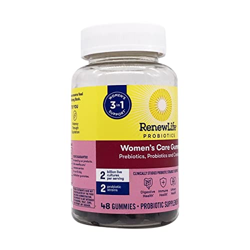 Renew Life Probiotics For Women Gummies, 2 Billion Cfu, Soy Dairy & Gluten Free, With Prebiotics, Probiotics & Cranberry, Supplement For Digestive, Vaginal & Immune Health, 48 Gummies #TOP1