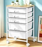 SUNALLY Rolling Carts With 5 Drawers, Storage Drawer Carts with Wooden Tabletop and 2 Lockable Wheels, Rolling...
