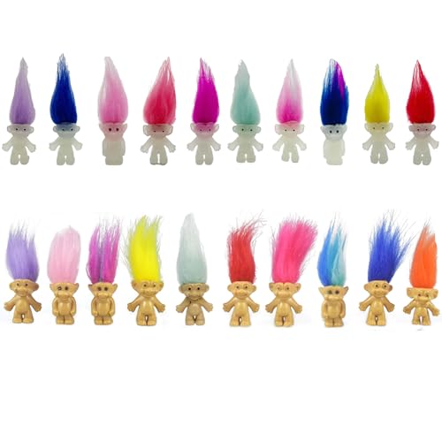20pcs Luminous Mini Troll Dolls Glow in The Dark Vintage Action Figures Troll Dolls 1.2" Bodies, 2.3" Hair. Cake Toppers School Project, Arts and Crafts (20pcs) by Yintlilocn - Used condition - US$12.94