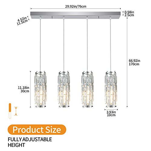 Image of LMQNINE 4 Light Chrome Pendant Lighting Modern Pendant Light, Mini Crystal Chandeliers,Adjustable Pendant Light Fixture for Kitchen Island Dinning Room Bedroom(Chrome 4-Light)