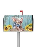 Farmhouse Animal Pig Blue Wood Grain Mailbox Covers Magnetic Standard Size,Decorative Post Letter Nu