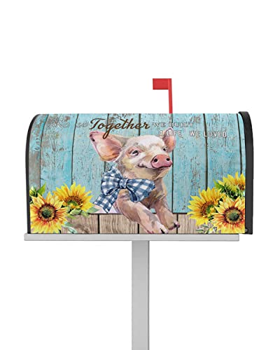 Farmhouse Animal Pig Blue Wood Grain Mailbox Covers Magnetic Standard Size,Decorative Post Letter Numbers Box Wrap Decoration Covers Accessories For Garden Yard Décor,Sunflower Inspirational Quote #TOP13