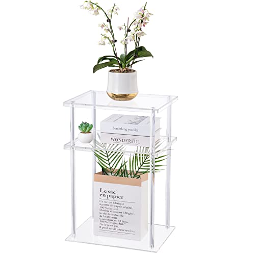 HMYHUM Clear Acrylic Side Table, 3-Tier End Table for Living Room, Small Bedside Table/Nightstand for Bedroom, Home Accent Table, Frame Design, 15.7" L x 11.8" W x 23.2" H by HMYHUM - Used condition - US$26.40
