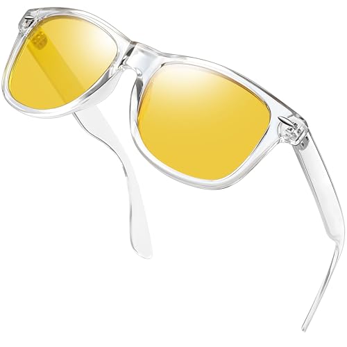 Joopin Occhiali da Guida Notturna Uomo Donna Polarizzati Antiriflesso Classici Quadrati Gialli Visione Notturna Occhiali da Sole (Montatura Trasparente)