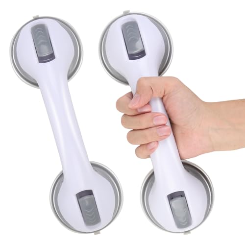 2PCS Suction Grab Bar for Bathtubs and Showers Sturdy PP Removable Shower Handrails Anti Slip Bathroom Safety Handle (White Grey)
