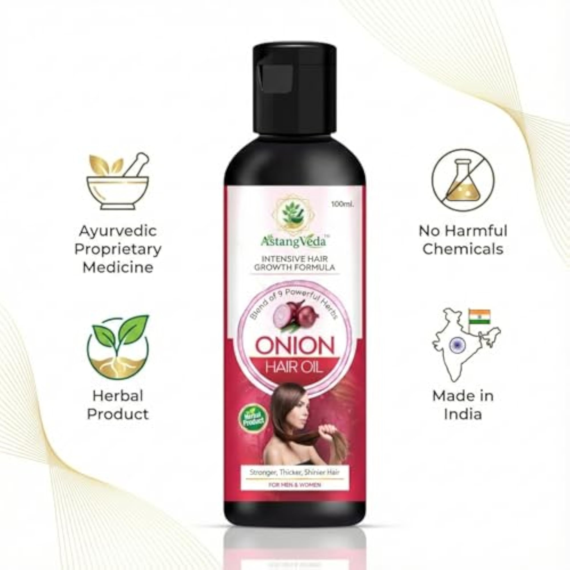 Intensive Hair Growth Formula Onion Hair Oil with 9 Powerful Herbs, 100mL