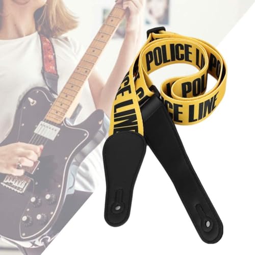 Sangle De Guitare Universelle Avec Motif Ligne Jaune - Extrémités En Cuir - Pour Guitare Acoustique/Électrique/Basse
