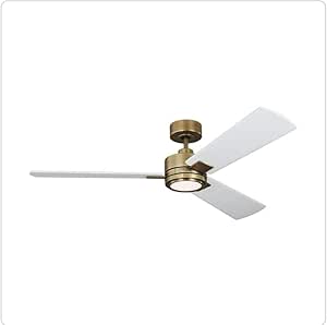 Monte Carlo Harris - 3 Blade Ceiling Fan with Light Kit-12 Inches Tall and 56 Inches Wide-Hand Rubbed Antique Brass Finish-Matte Whi