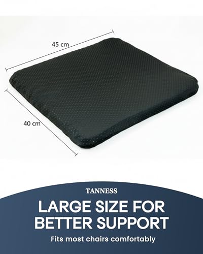 TANNESS - Large Gel Seat Cushion for Long Sitting – 45x45cm, Orthopedic Memory Foam Support Cushion for Sciatica, Tailbone and Hip Pain - Pressure Relief on the Back - Image 6